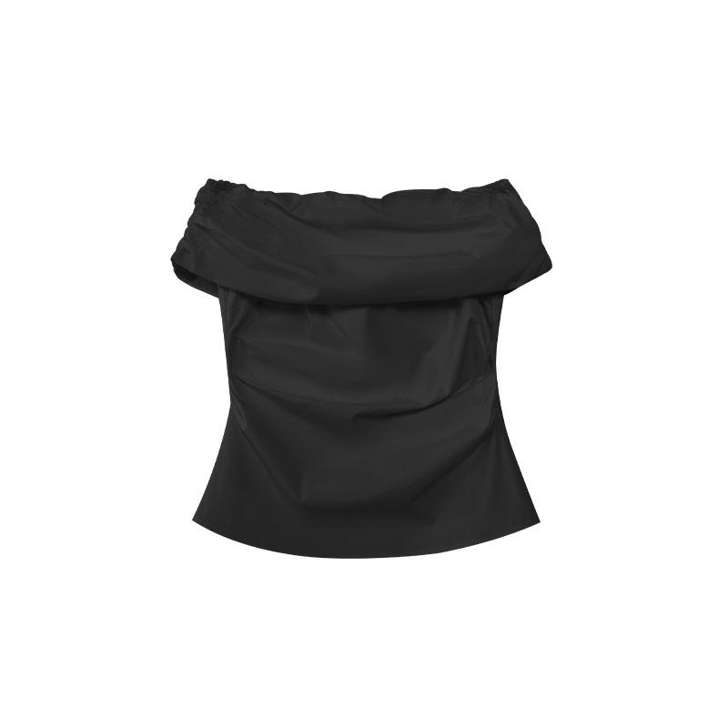 

2025 Summer French Socialite Pure Desire Slim Fit Off-Shoulder Top for Women S5099 Small чорний