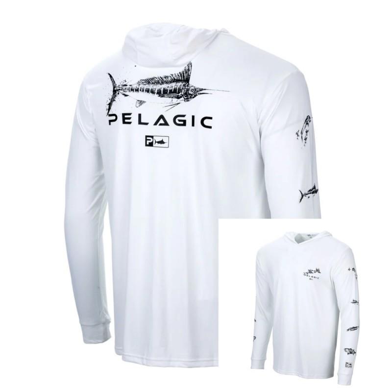 PELACIC T-shirt da Pesca con Cappuccio a Maniche Lunghe Protezione Solare Outdoor Asciugatura Rapida Traspirante