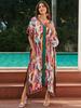 EDOLYNSA Plus Size Kaftan With Bag Bohemian Printed Summer Long Beach Dress Women Homewear Outfit Swim Suit Cover Up Loose Caftan