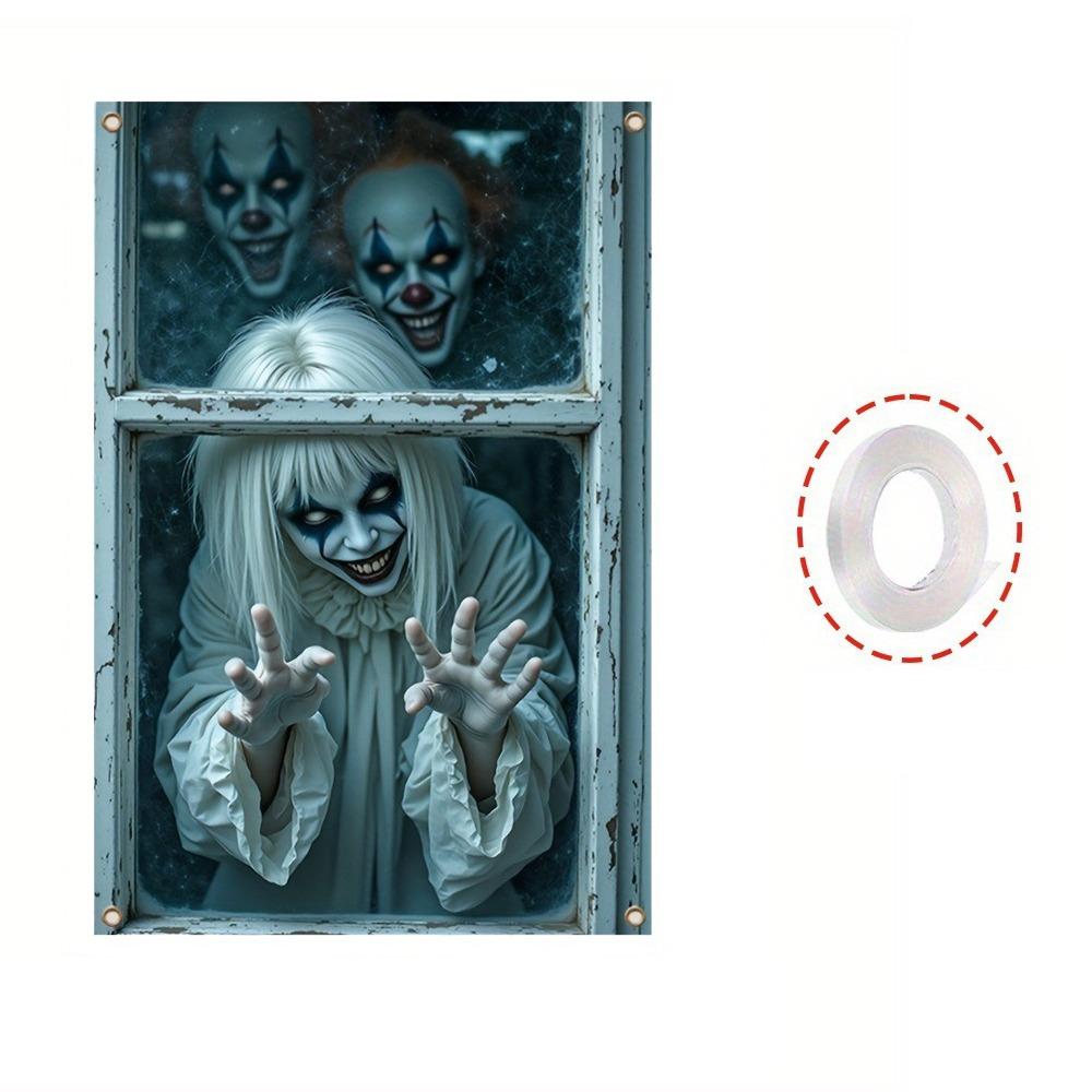 Blood Ghost Pattern Halloween Window Cover Banner Ghost Door Cover Backdrop Haunted House