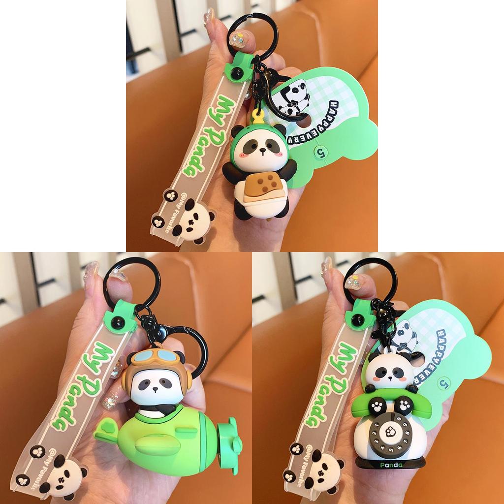 Panda Turning Fun Airplane Keychain With Resin Material For Couples And Gifts