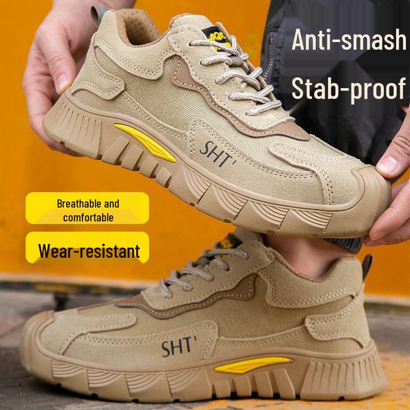 Men's Anti-Smash Steel Toe Work Shoes – Lightweight, Breathable, Puncture-Resistant, Anti-Slip, and Comfortable Construction Site Safety Footwear.