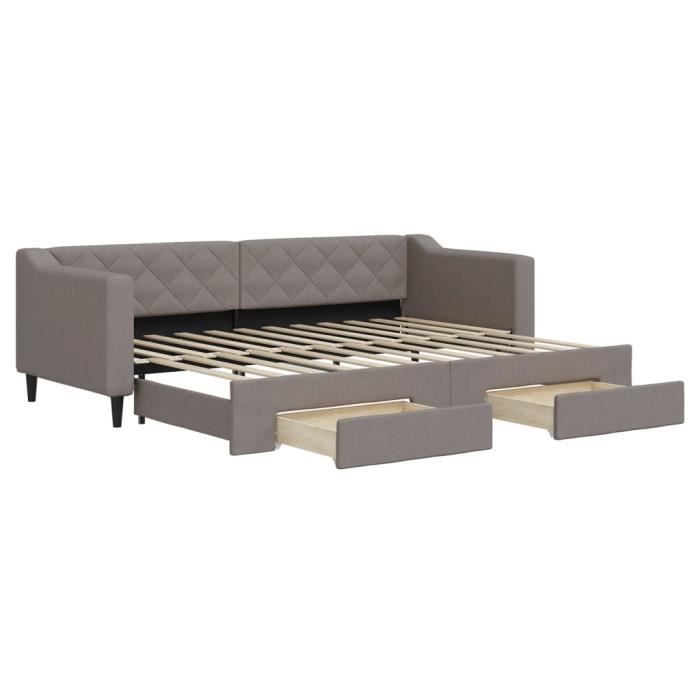 VidaXL Lit de jour avec gigogne et tiroirs taupe 80x200 cm tissu 3197460