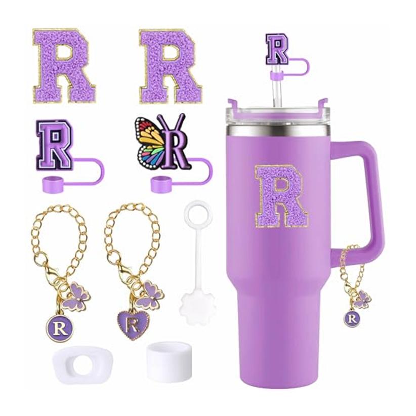 Cup Accessories Set Butterfly Straw Cover Cap for Stanley 30Oz/40Oz Sticker Decorations Initial Letter Charm Personalized