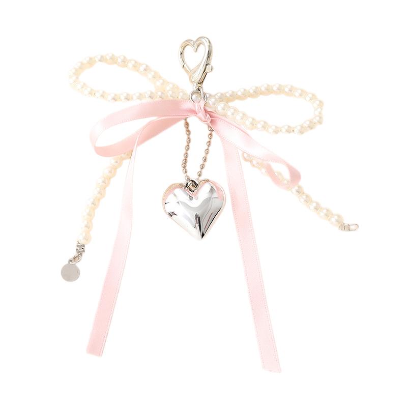 Trendy Creative Heart Ribbon Bowknot Charm Keychain Delicate Key Ring Pendant Exquisite Backpack Decoration Accessories Gifts