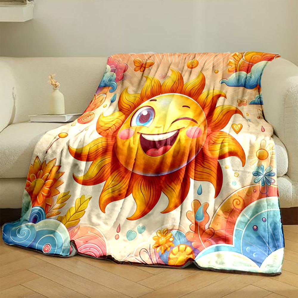 Cheerful Sun and Colorful Clouds print blanket soft and cozy perfect for the living room bed sofa or a nap,gift