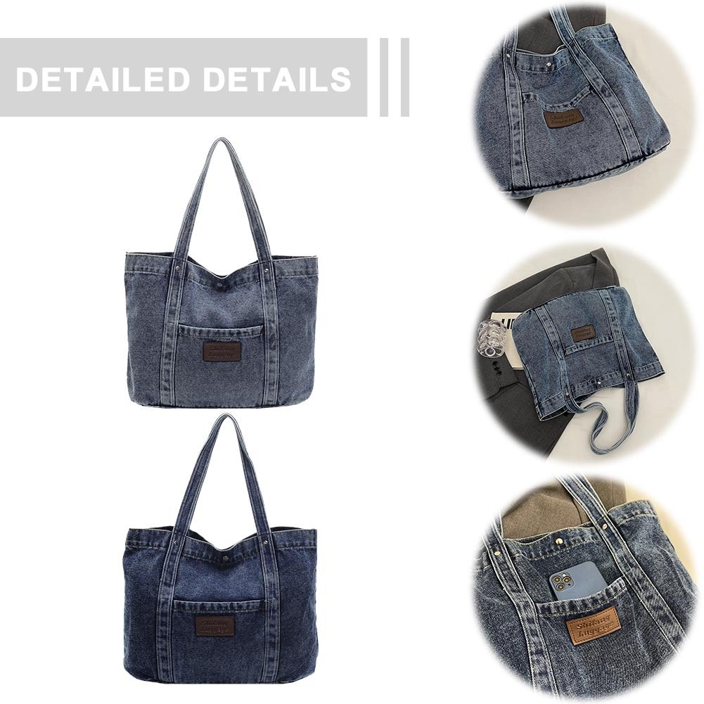 Women Denim Shoulder Bag Fashion Shoulder Purse Large Capacity Simple Tote Handbag Stylish Shopping bag Outdoor Travel Bags sac