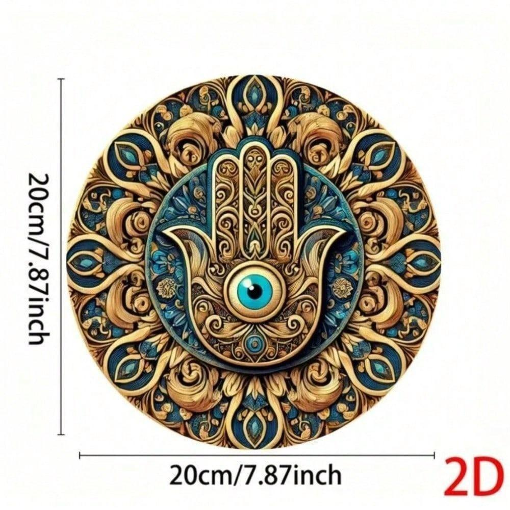 Evileyes Hamsa Hand Mandala Tin Sign 8x8 Inch, Vintage Metal Wall Art for Home Living Room Decor