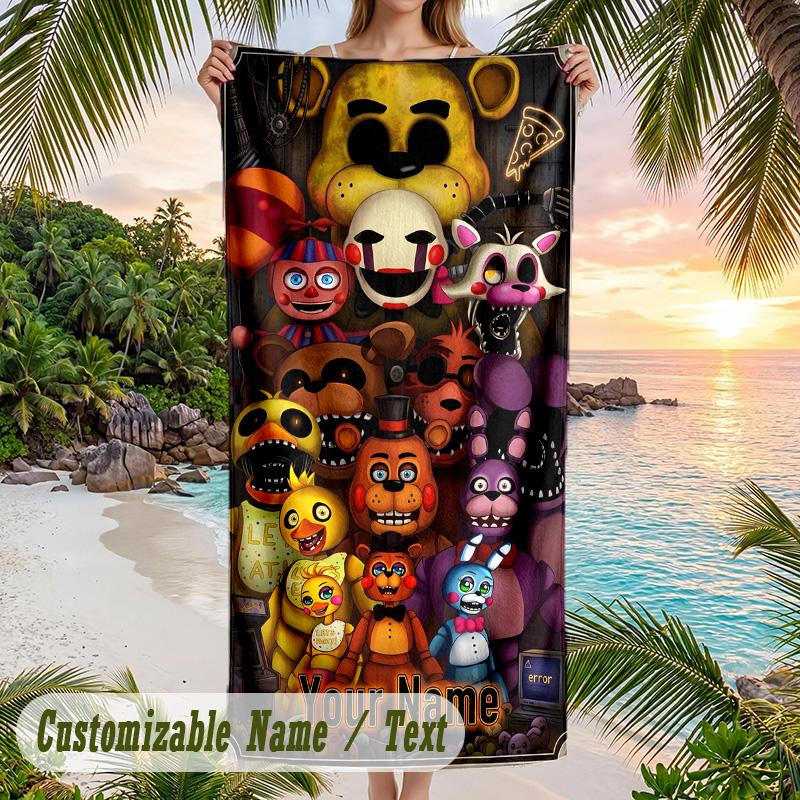 Five Nights At Freddy’s Beach Towel, Personalized Custom Text, Quick Dry Soft Large Towel For Swimming Pool Travel