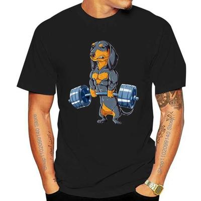 Fashion Fun Weightlifting Dog Printing T-Shirt Soft Comfortable Summer Casual Cotton Short Sleeve Men T-Shirt