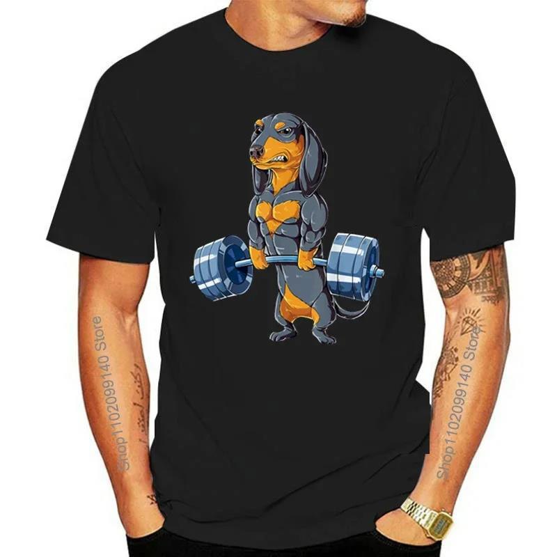 Fashion Fun Weightlifting Dog Printing T-Shirt Soft Comfortable Summer Casual Cotton Short Sleeve Men T-Shirt S