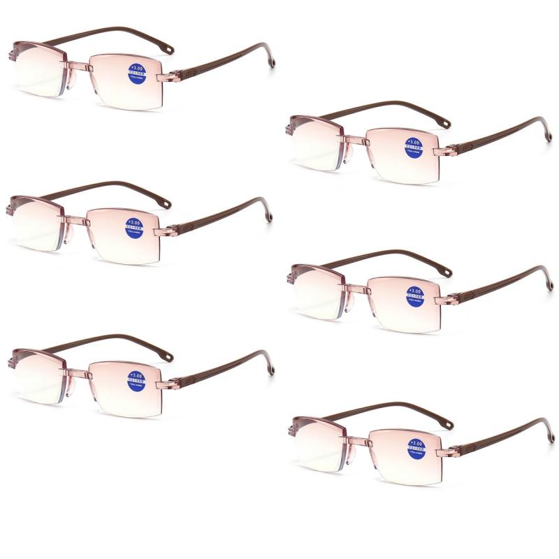 6PCS Fashionable Square Frameless Cut-edge Lightweight Reading Glasses Men Women Comfortable Eye Protection Eyeglasses