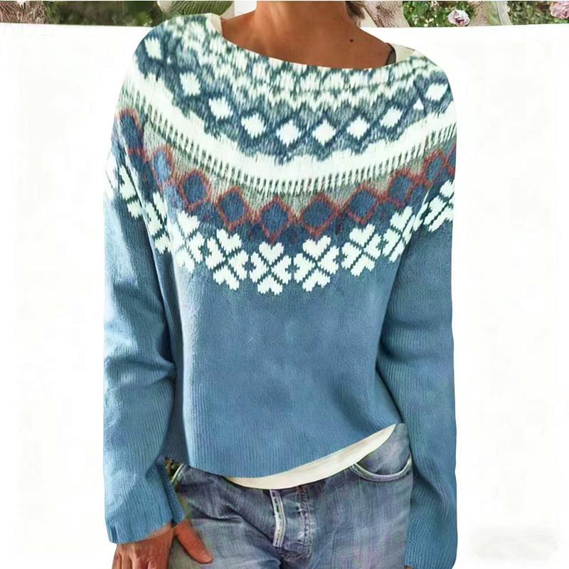 Europäischer & Amerikanischer Damen Lockerer Farbblock Rundhals Mode Pullover