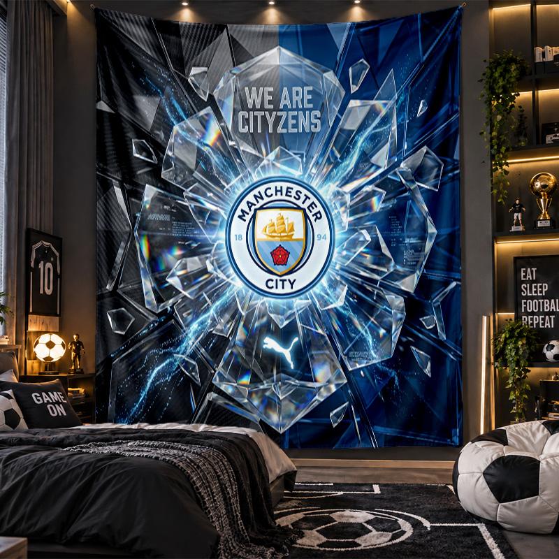 Wandbehang Wandteppich Manchester City Druck Stoff für Wohnzimmer Schlafzimmer Heimdekoration