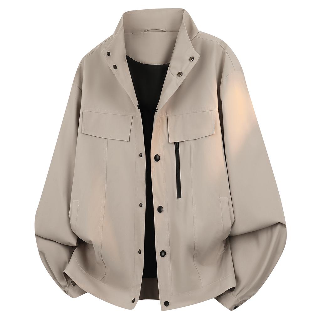 Workwear Stand Collar Jacket Retro Vibe Style Loose Casual Jacket