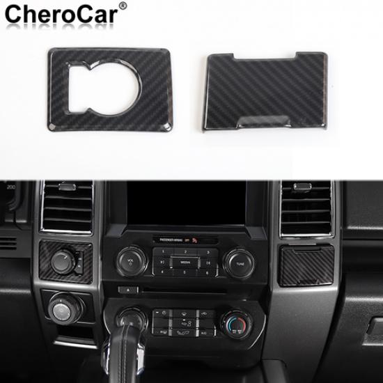 Carbon Fiber 4WD Switch Panel Cover & Power Socket Trim For Ford F150 2015-