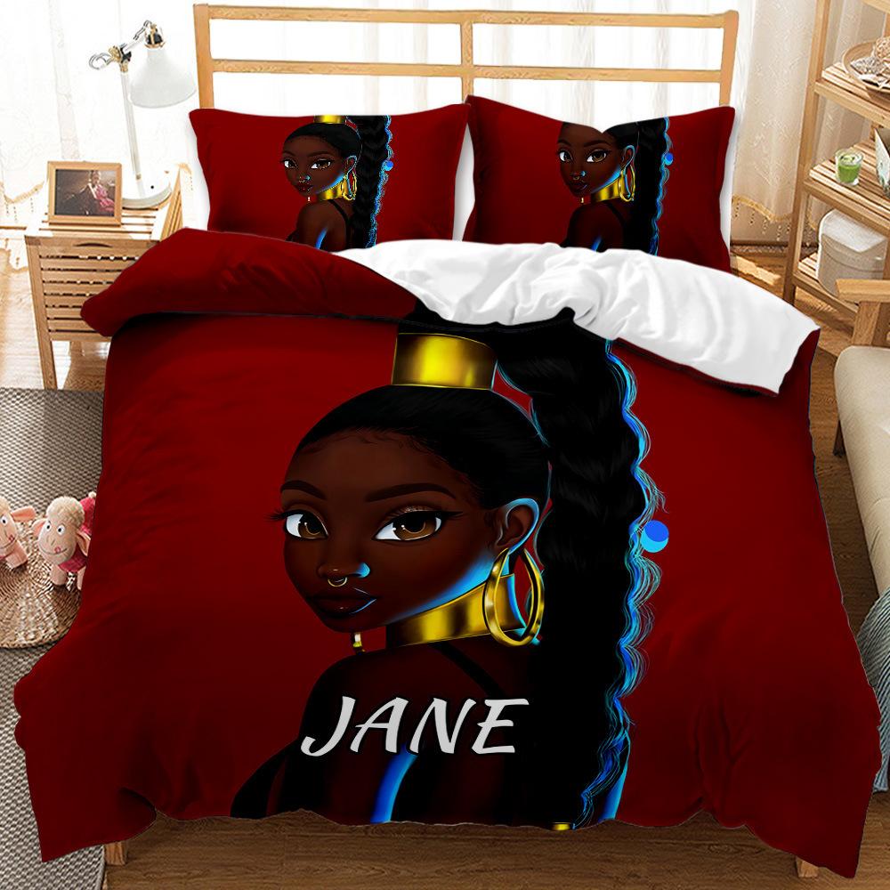 Black Girl Quilt Cover 3D Digital Print Three-Piece Bedding Kit