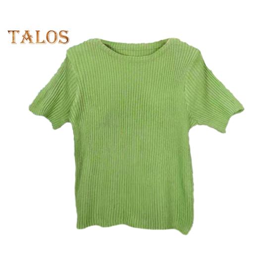 Women Tops Slim Fit Solid Color Ribbed T-Shirt Round Neck Half Sleeve Elastic Pullover Tops Daily Wear