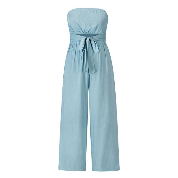 Women Slim Fit Backless Jumpsuit Set Straight Pants Spring Summer Outfit