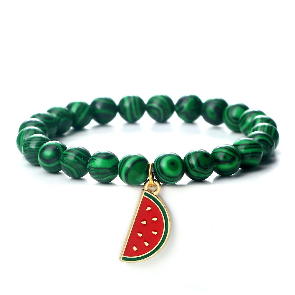 One Piece Watermelon Charm Bracelet Women Men Boho Fruit Bracelet Natural Stone Elastic Bracelet Girls Summer Jewelry Gift