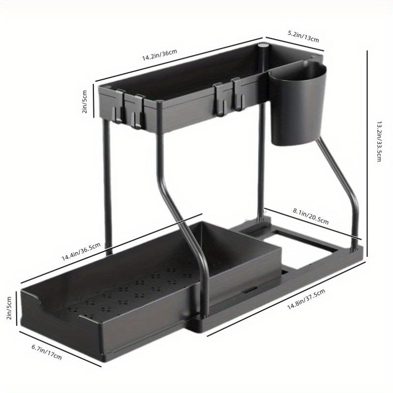 Space-Saving 2-Tier Pull-Out Storage Rack - Durable Plastic, Ideal for Kitchen & Bathroom Organization, Holds Bottles, Spices, and Utensil