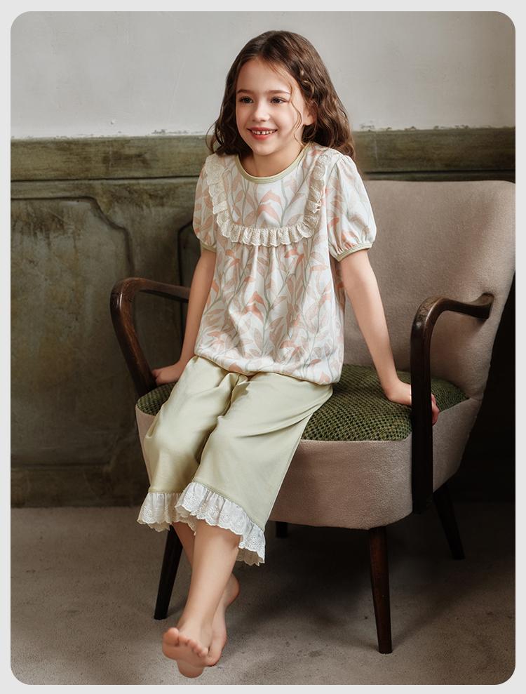 English Girls' Summer Short-sleeved Home Clothes Pajama Set