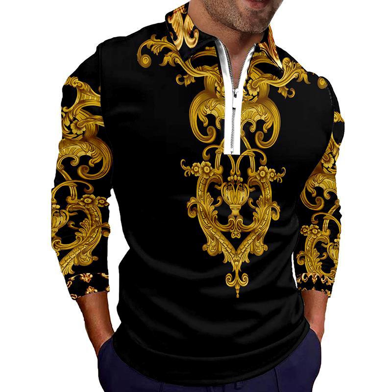 

Мужская осенне-зимняя рубашка-поло с длинными рукавами на молнии с цифровой печатью, модный тренд, мужская футболка, топ XL