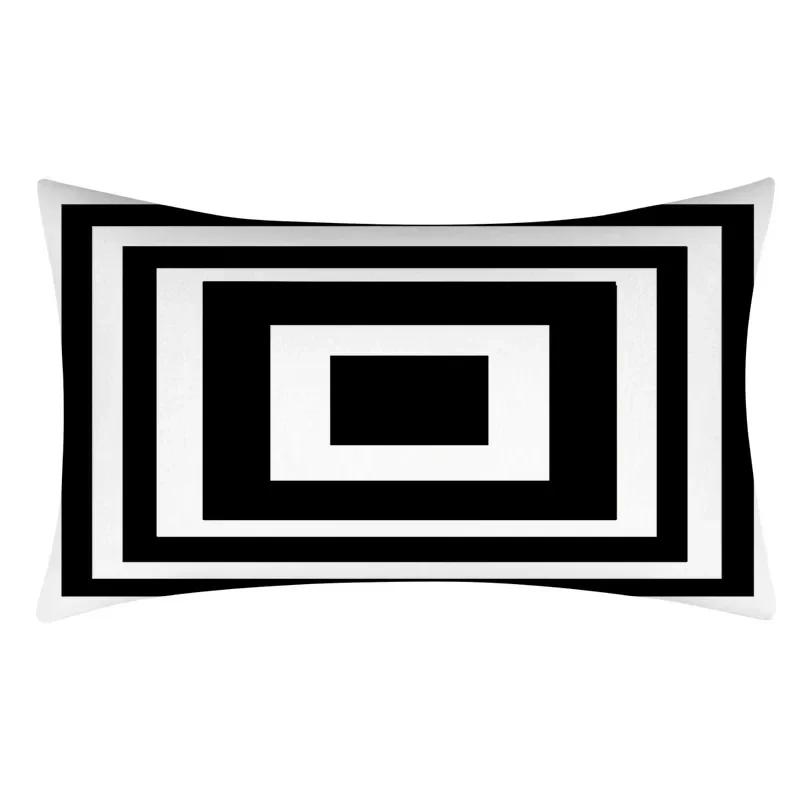 Rectangular Pillowcase Sofa Decorative Pillow Geometric Print Cushion Cover Simple Style Black and White