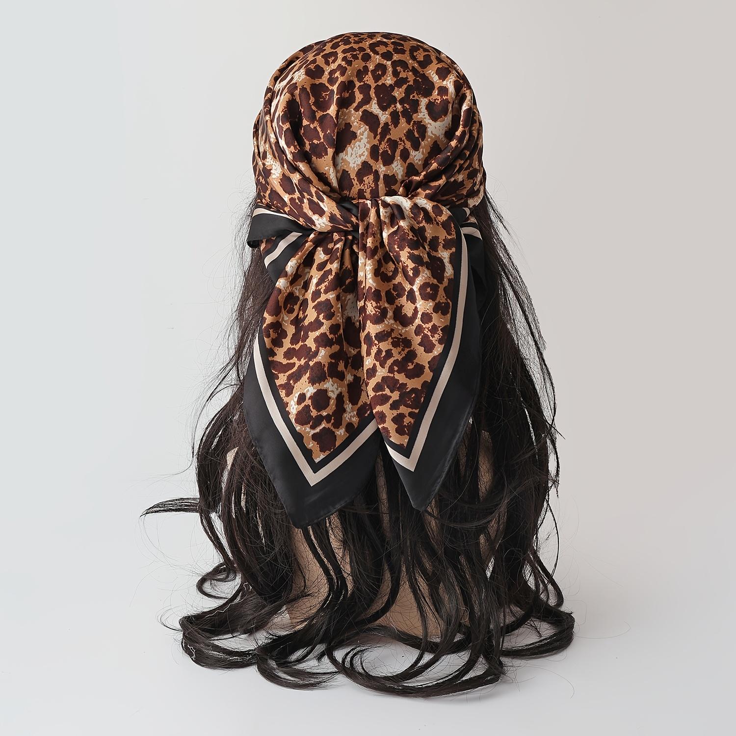 1Pc/4Pcs Classic Leopard Print 27.56inch Square Scarf, Women S Thin Fashion Scarf, Soft Solid Color Square Neck Scarf - Multifunctional Head And Neck Black-edged khaki
