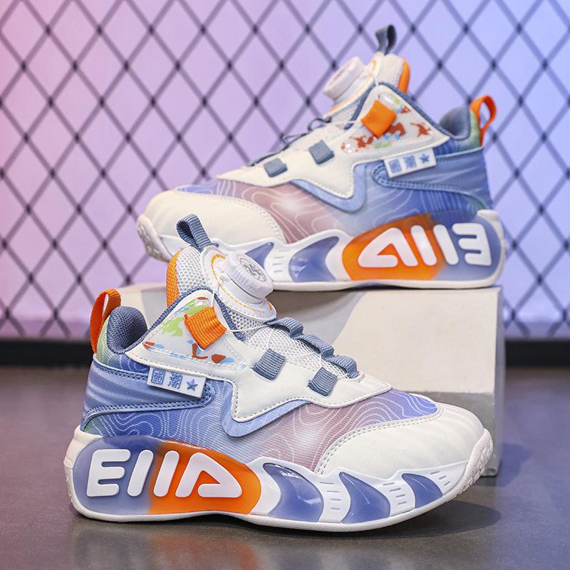 Boys Rotary Buckle 2025 New Spring and Autumn Wear-resistant Sports Shoes Medium and Older Children Boys Mesh Basketball Shoes
