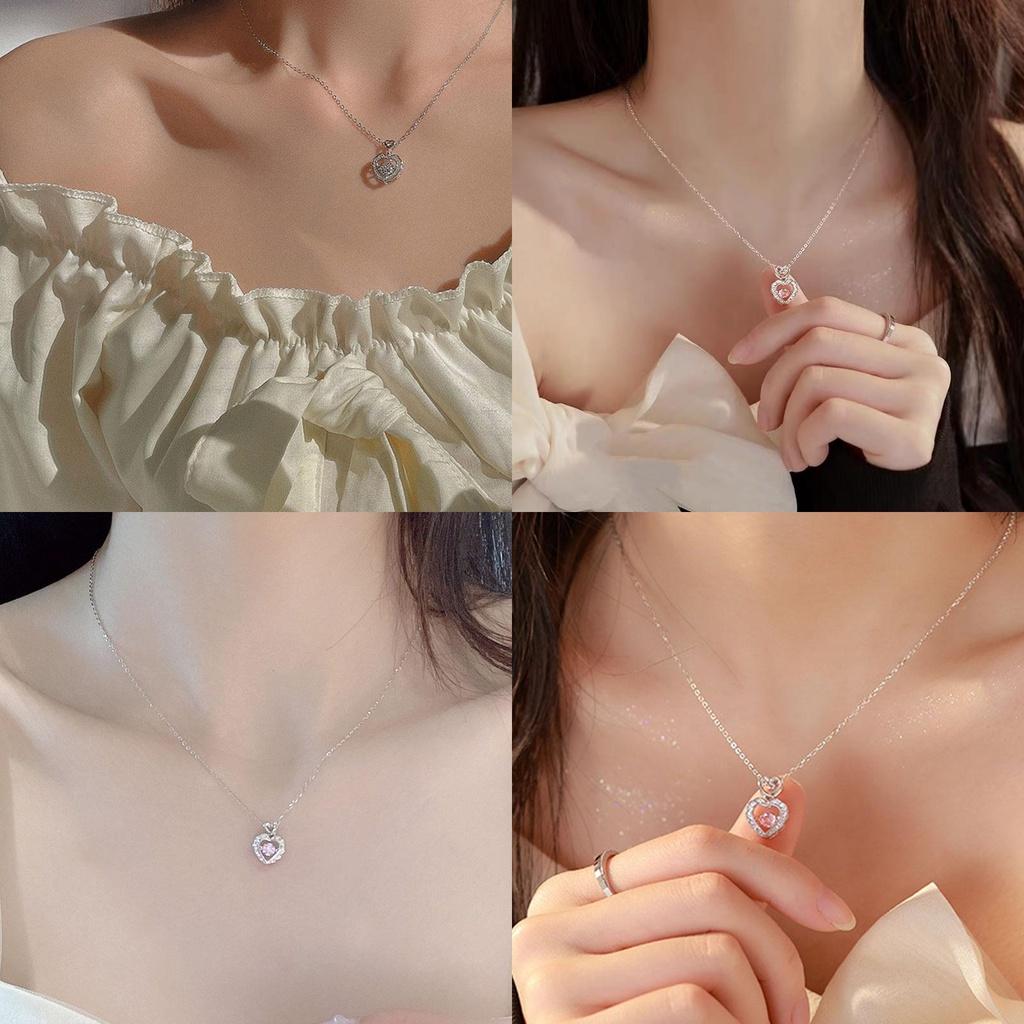 Alloy Material Electroplated Process Heart-shaped Pendant O Chain Style 41cm-50cm Length Pink And White Love Hearts