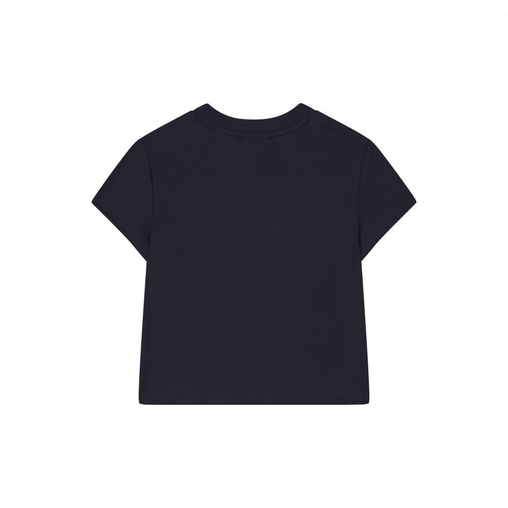 FILA Original Fashion Versatile Simple Comfortable Casual Retro Knitted Short Sleeve T-Shirt Women T-Shirt Legendary-Blue F11W539103FNV