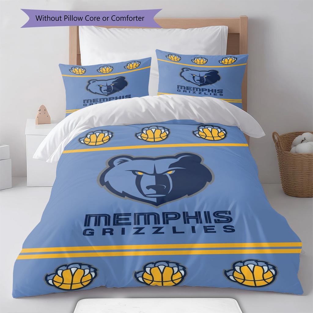 Memphis Grizzlies Pattern Bedding Set Quilt Cover Pillowcase Home Decor Gift (1 * Duvet Cover + 2 * Pillowcase, Without Core)