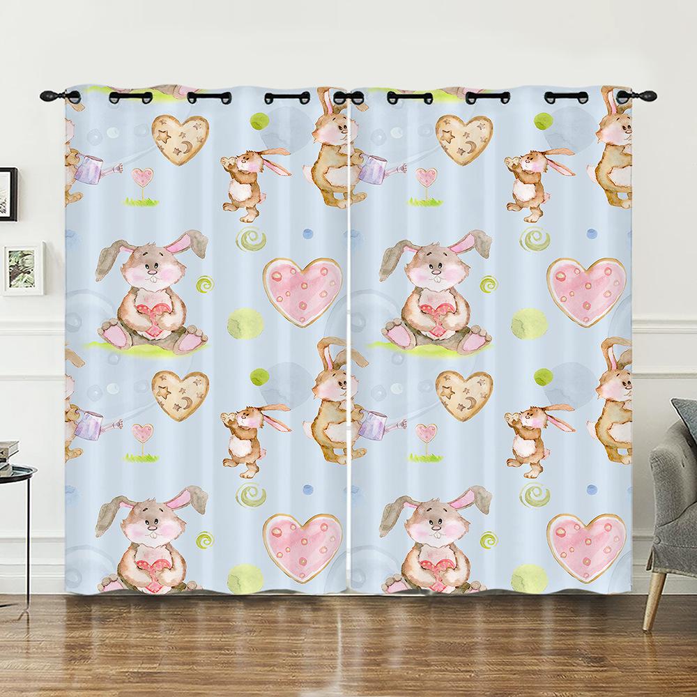 Curtain Animal Rabbit Illustration Curtain Digital Printing Blackout Curtain No Punching