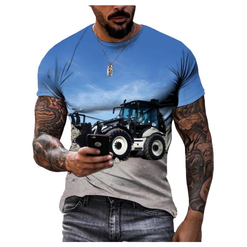 

Інженерна вантажівка Екскаватор Літня особиста чоловіча футболка великого розміру з коротким рукавом Бульдозер Трактор із круглим коміром і 3D-друком 6XL