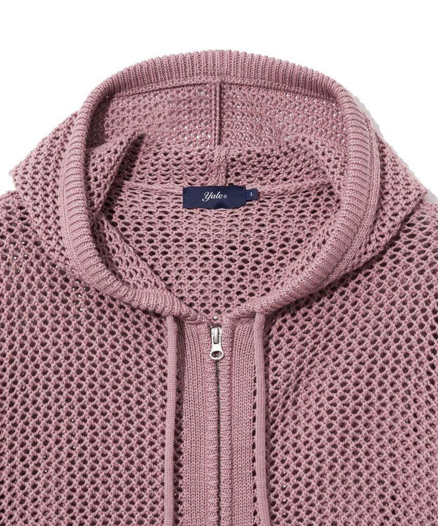 YALE Mesh Hooded Knit Zip-Up Vintage Pink