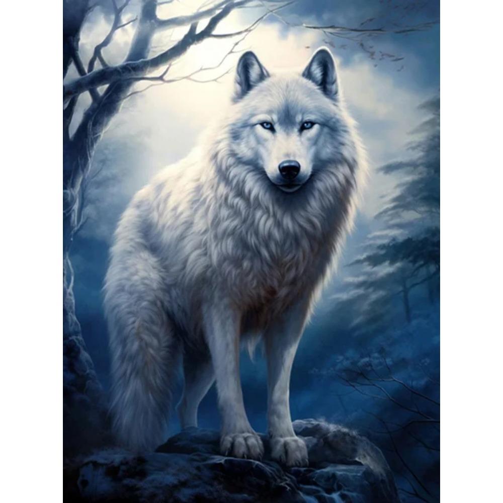 Diamond Painting Full Drill White Wolf Flower Animal Diamond Painting Handmade Art Landscape Diy Diamond Mosaic Painting Home Decoration