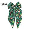 Red And Green Christmas Hair Clips Bows for Women Girls, Snowman Bow Clips, Handmade Elk Printed Bows, Festive Holiday Ribbons with Long Tail,