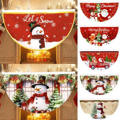Christmas Fan-shaped Flag Outdoor Banner Christmas Decorations for Home 2026 Xmas Bunting Flag Navidad Natal Gifts New Year 2026