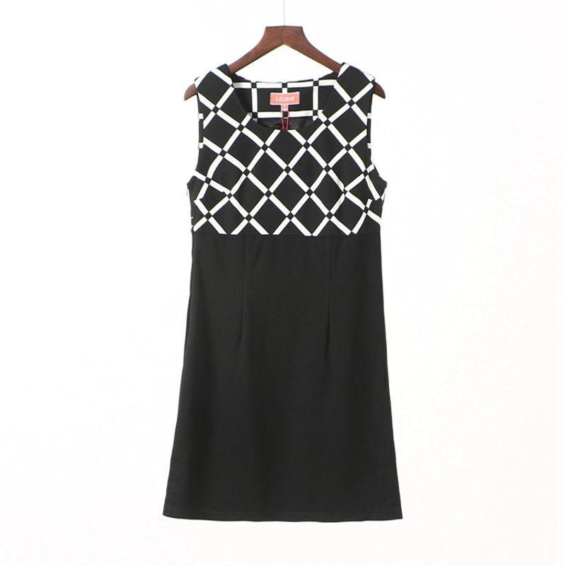 

Special Offer [Li] Fashion Plus Size Medium Lady s Suit New Arrival Summer Stretch Gingham Sleeveless Dress 6i068 Black/White M/160/84A