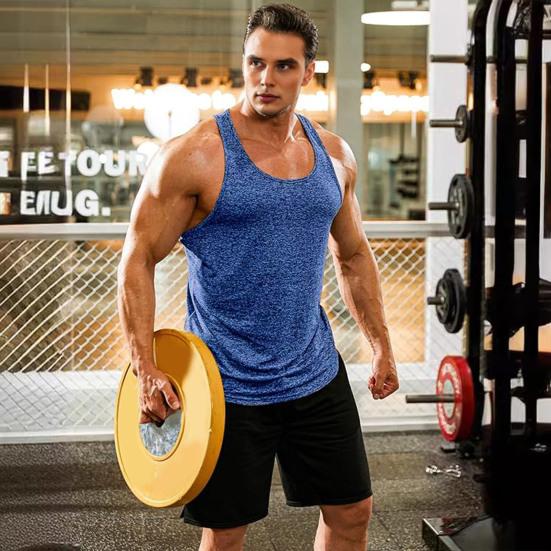 Men Vest Round Neck Sleeveless Summer Sport Vest Pure Color Outdoor Running Fitness Tank Tops Daily