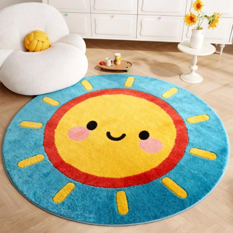 Decorazione Camera da Letto Girasole Tappeto Rotondo Tappeti Spessi in Peluche per Soggiorno Morbido e Soffice Tappetino da Pavimento Comodino Tappeto Lavabile per Bambini