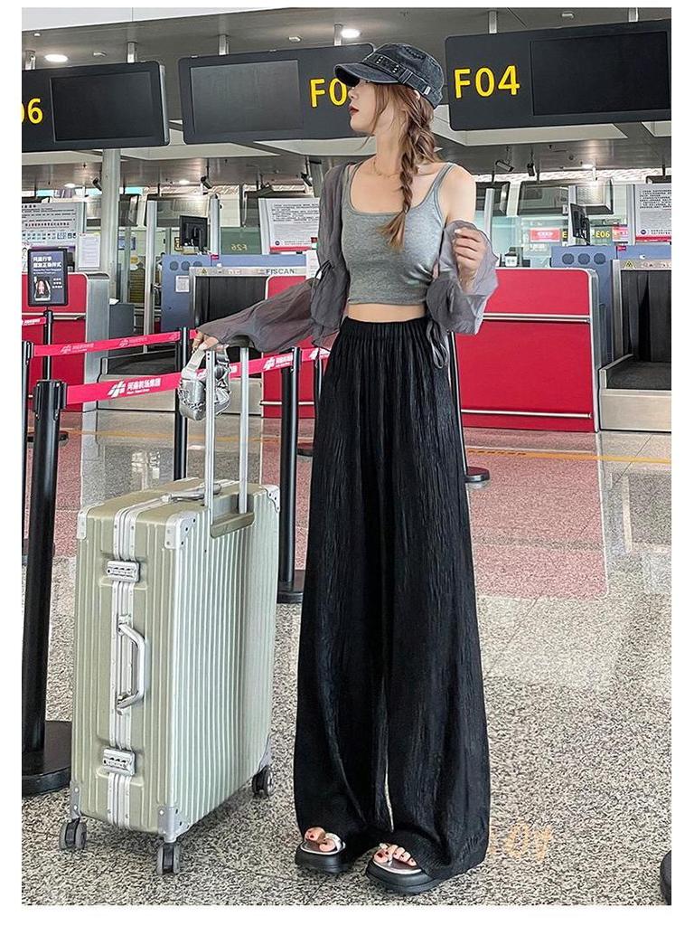 2026 Women's High-Waisted Ice Silk Wide-Leg Pants - Summer Casual Loose Straight Drape Trousers