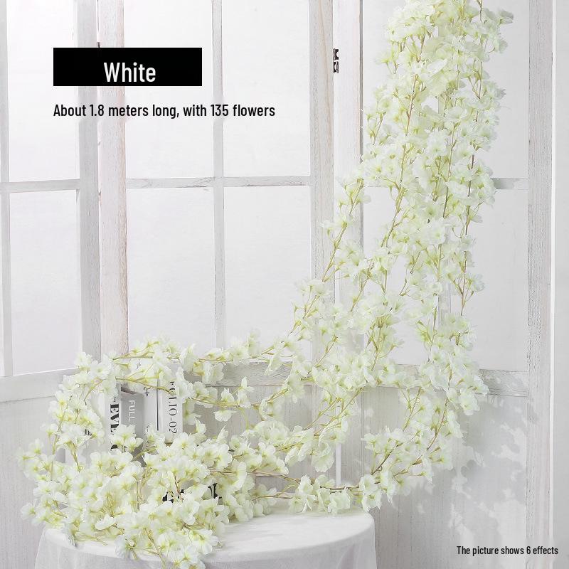Artificial Cherry Blossom Vine - Silk Flower with 45 Rose Buds for Ceiling or Wall Hanging Decoration