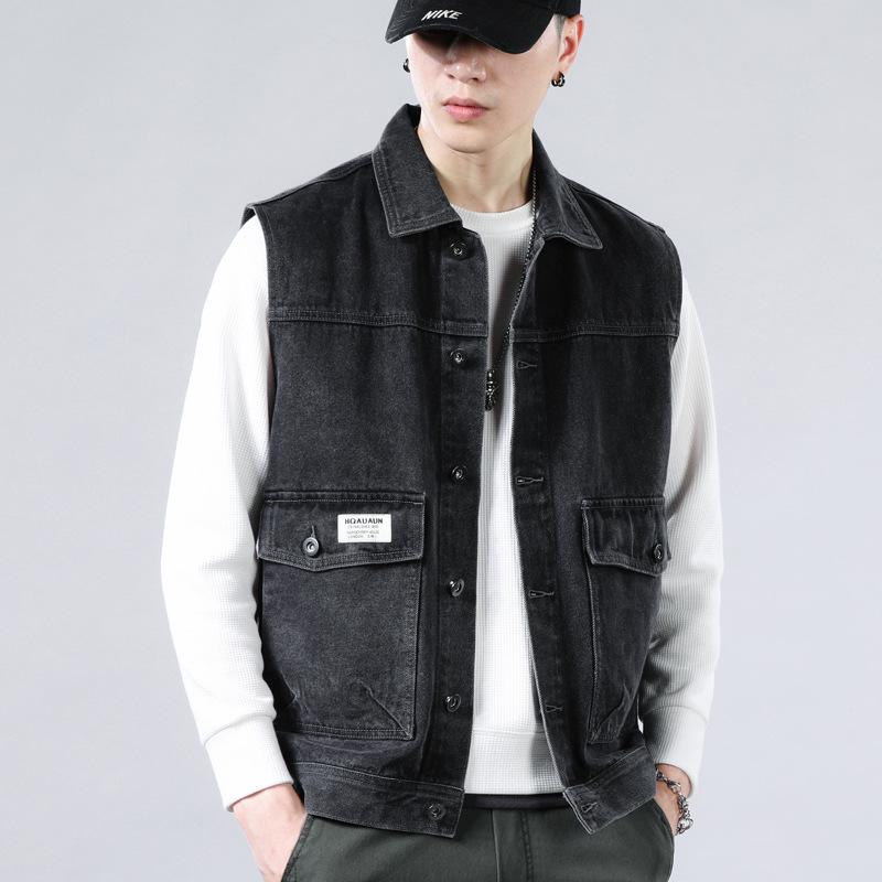 2024 Trendy Men's Denim Multi-Pocket Vest Jacket - Casual Single-Breasted Style