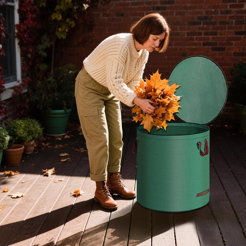 Garden Leaf Bag Garden Waste Bag With Lid Large Capacity Plant Clippings Pouch With Handle Trash Waste Leaf Collector Bag