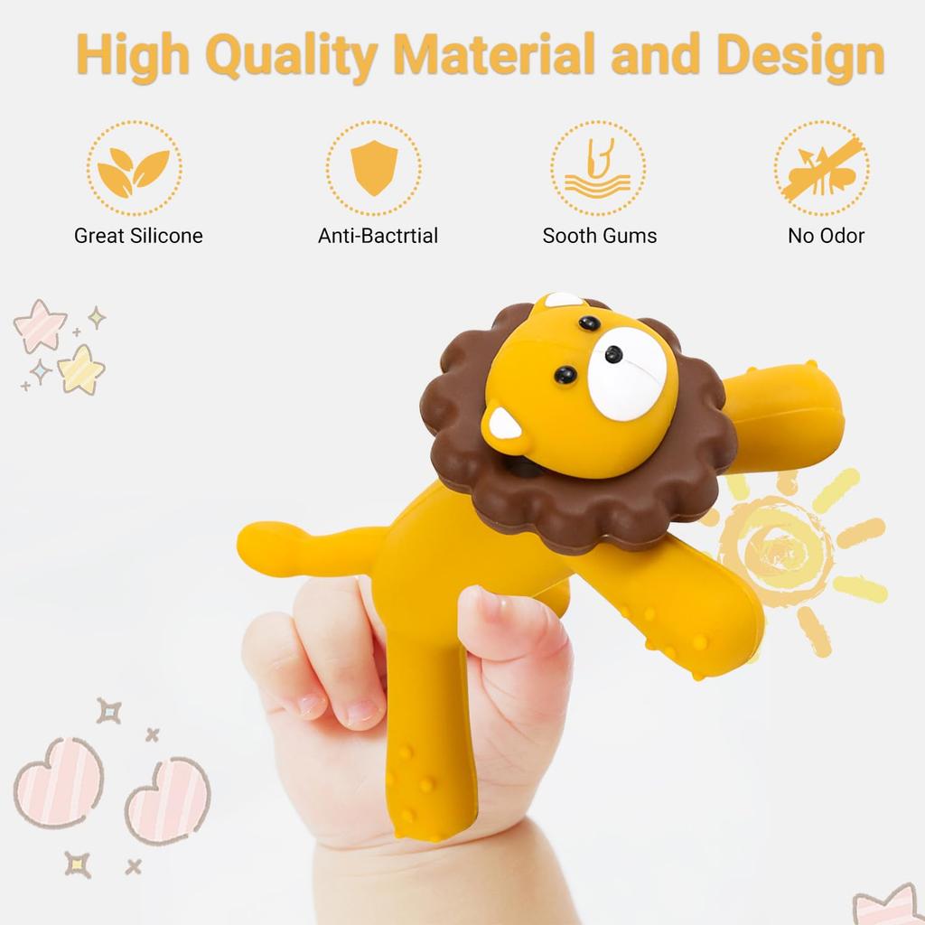 1Pc Lion Baby Teether Toy, Baby Silicone Teething Toy For Infant Toddles 0-6 Month, Bpa-Free Baby Teething Toys For Shower Gifts