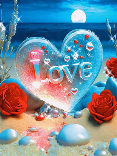 Diamond Painting Embroidery Kit Heart Stone Seaside Home Decor Mosaic Cross Stitch Love Beach Scenery Crystal Picture