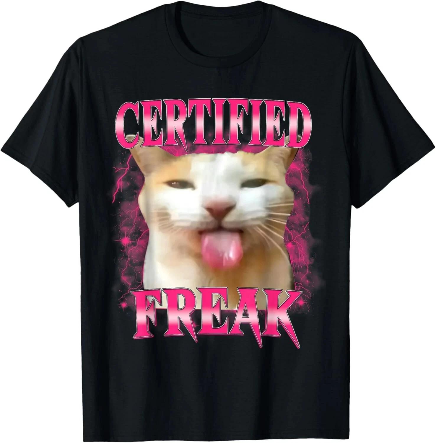 

Certified Freak Eating Cement Unhappy Cat Funny Cat Expression Pack T-shirt Women s Summer Round Neck T-shirt Men s Black Y2K S