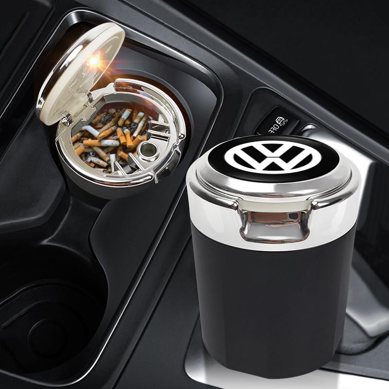 Car Emblem LED Ashtray Portable Smoke Ashes Holder For Volkswagen VW Scirocco Golf Amarok T5 Phaeton T-Cross Teramont ID3 Tiguan